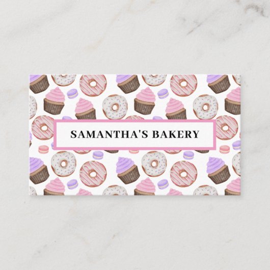 Carte De Visite Pink Donuts Cupcakes Watercolor Bakery (Devant)