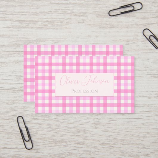 Carte De Visite Pink En vichy Plaid À damiers Motif (Devant/Arrière en situation)