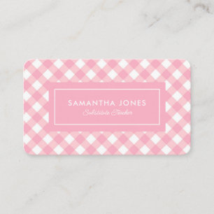 Carte De Visite Pink En vichy Plaid Substitut Enseignant Coordonné