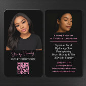 Carte De Visite Pink Esthetician QR Code Luxury Black Beauty