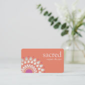 Carte De Visite Pink et Orange Silver Lotus Flower Mandala (Debout devant)