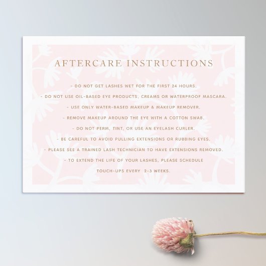 Carte De Visite Pink Floral After Care pour Lash Extensions Salon