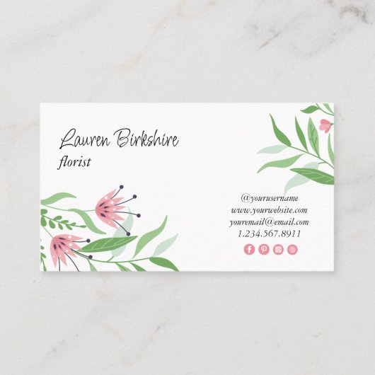 Carte De Visite Pink Floral Business Card (Dos)
