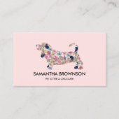 Carte De Visite Pink Floral Dachshund chien animal de compagnie as (Devant)