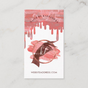 Carte De Visite Pink Glam Nail Art Manicon Salon Script Monogramme