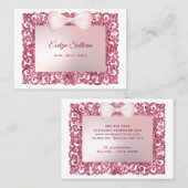 Carte De Visite Pink glitter frame bow business card (Devant / Derrière)