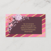 Carte De Visite Pink Gold Diagonal Stripes Floral Event Planner (Dos)