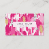 Carte De Visite Pink Gold Noir Polka Pot Brush (Devant)