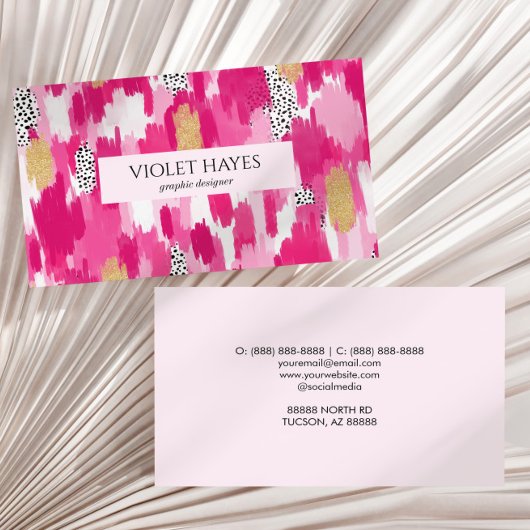 Carte De Visite Pink Gold Noir Polka Pot Brush