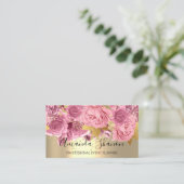 Carte De Visite Pink Gold Roses Flower Logo Planificateur d'événem (Debout devant)