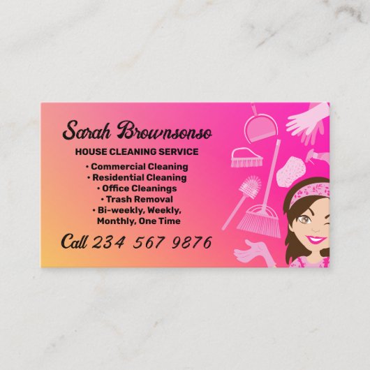 Carte De Visite Pink Gradient Cleaning Service Janitorial (Devant)