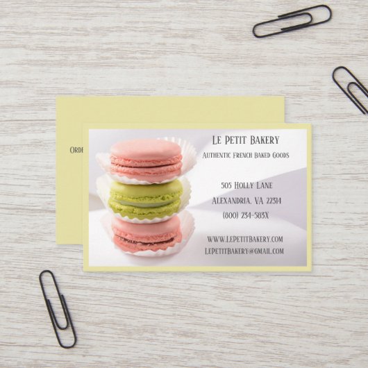 Carte De Visite Pink Green Bakery Baker Pâtisserie Chef Macaron (Devant/Arrière en situation)