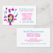 Carte De Visite Pink Green Cartoon House Cleaning Service (Devant / Derrière)