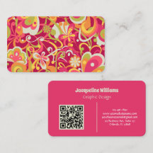 Pink Groovy 60s 70s Floral Swirls Business Card