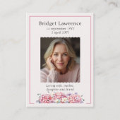 Carte De Visite Pink Hydrangea Memorial Photo Prayer Card (Devant)