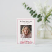 Carte De Visite Pink Hydrangea Memorial Photo Prayer Card (Debout devant)