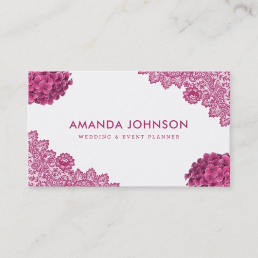Carte De Visite Pink Lace Hydrangea Floral Mariage Planificateur d (Devant)