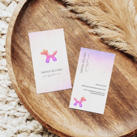 Carte De Visite Pink Lilac Balloon Animal Party Planificateur d'év