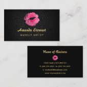 Carte De Visite Pink Lip Gloss Kiss Black Cheetah maquillage Artis (Devant / Derrière)