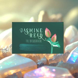 Carte De Visite Pink Lotus Flower Bud pour massothérapeute Green