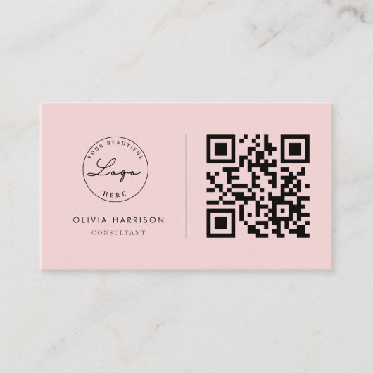Carte De Visite Pink Luxury Minimalist QR Code Professionnel (Devant)