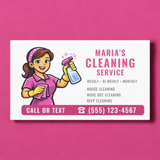 Carte De Visite Pink Maid House Cleaning Service