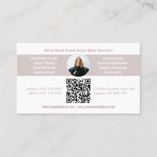 Carte De Visite Pink Modern Minimal Monogram Script Photo QR Code (Dos)