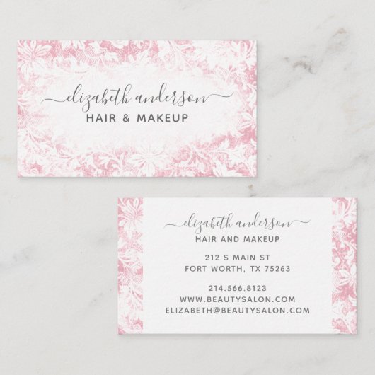 Carte De Visite Pink Modern Professional Nom du script botanique (Devant / Derrière)