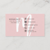 Carte De Visite Pink Modern Script Girl Monogramme Nom (Dos)
