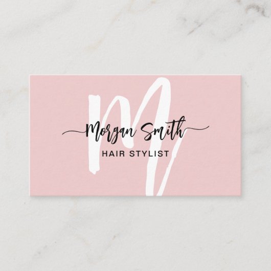Carte De Visite Pink Modern Script Girl Monogramme Nom (Devant)