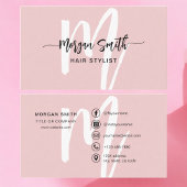 Carte De Visite Pink Modern Script Girl Monogramme Nom