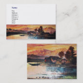 CARTE DE VISITE PINK MOUNTAINS LAC ALPINE SUNSET PAYSAGE (Devant / Derrière)