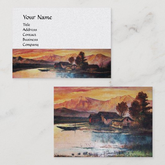 CARTE DE VISITE PINK MOUNTAINS LAC ALPINE SUNSET PAYSAGE (Devant / Derrière)