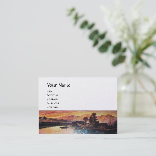 CARTE DE VISITE PINK MOUNTAINS LAC ALPINE SUNSET PAYSAGE (Debout devant)