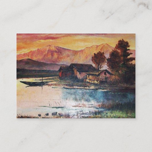 CARTE DE VISITE PINK MOUNTAINS LAC ALPINE SUNSET PAYSAGE (Dos)