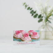 Carte De Visite Pink n' Turquoise Rose Cupcake Bakery (Debout devant)