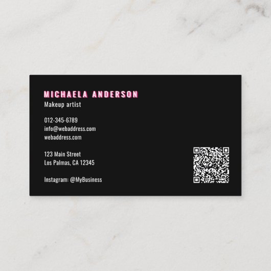 Carte De Visite Pink Neon & Smoke Lash Tech QR Code & Socials (Dos)
