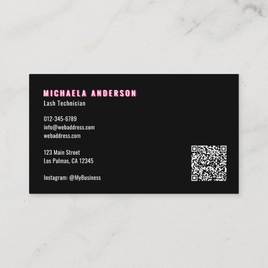 Carte De Visite Pink Neon & Smoke Lash Tech QR Code & Socials (Dos)