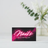 Carte De Visite Pink Neon & Smoke Nail Salon QR Code & Socials (Debout devant)