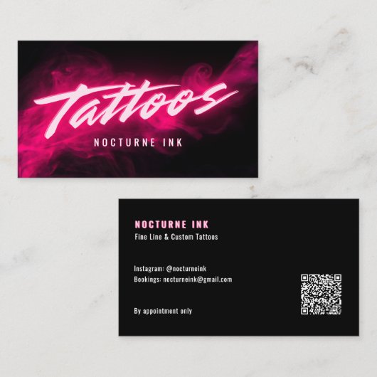 Carte De Visite Pink Neon & Smoke Tattoo Artist QR Code (Devant / Derrière)