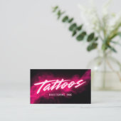 Carte De Visite Pink Neon & Smoke Tattoo Artist QR Code (Debout devant)