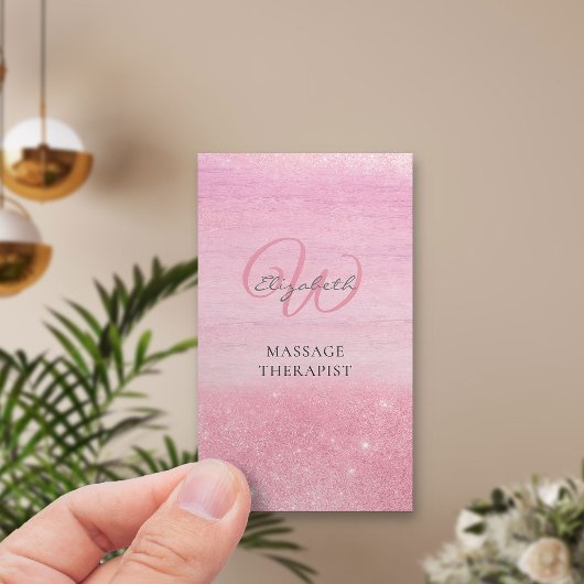Carte De Visite Pink Ombre Shimmer Massage Thérapiste Vertical