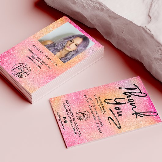 Carte De Visite Pink parties scintillant script photo logo command