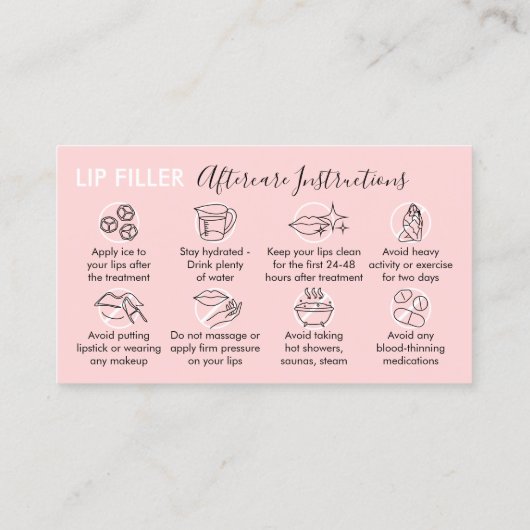 Carte De Visite Pink Pastel Lip Filler Instructions pour les soins (Dos)