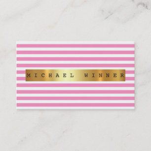 Carte De Visite Pink Pastel White Stripes Vip Golden Foil
