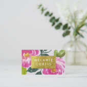 Carte De Visite Pink Peonies Gold Faux Foil (Debout devant)