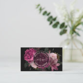 Carte De Visite Pink Peony Flower Black Logo (Debout devant)