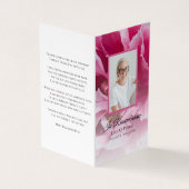Carte De Visite Pink Peony Flower Service funéraire Memorial Prièr (Extérieur)