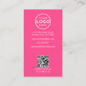 Carte De Visite Pink Photo QR Code Logo Vertical (Dos)