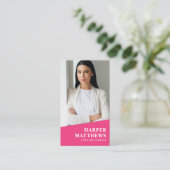 Carte De Visite Pink Photo QR Code Vertical (Debout devant)